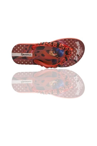  Ladybug Çocuk Parmak Arası Terlik Siyah Kırmızı 30/35