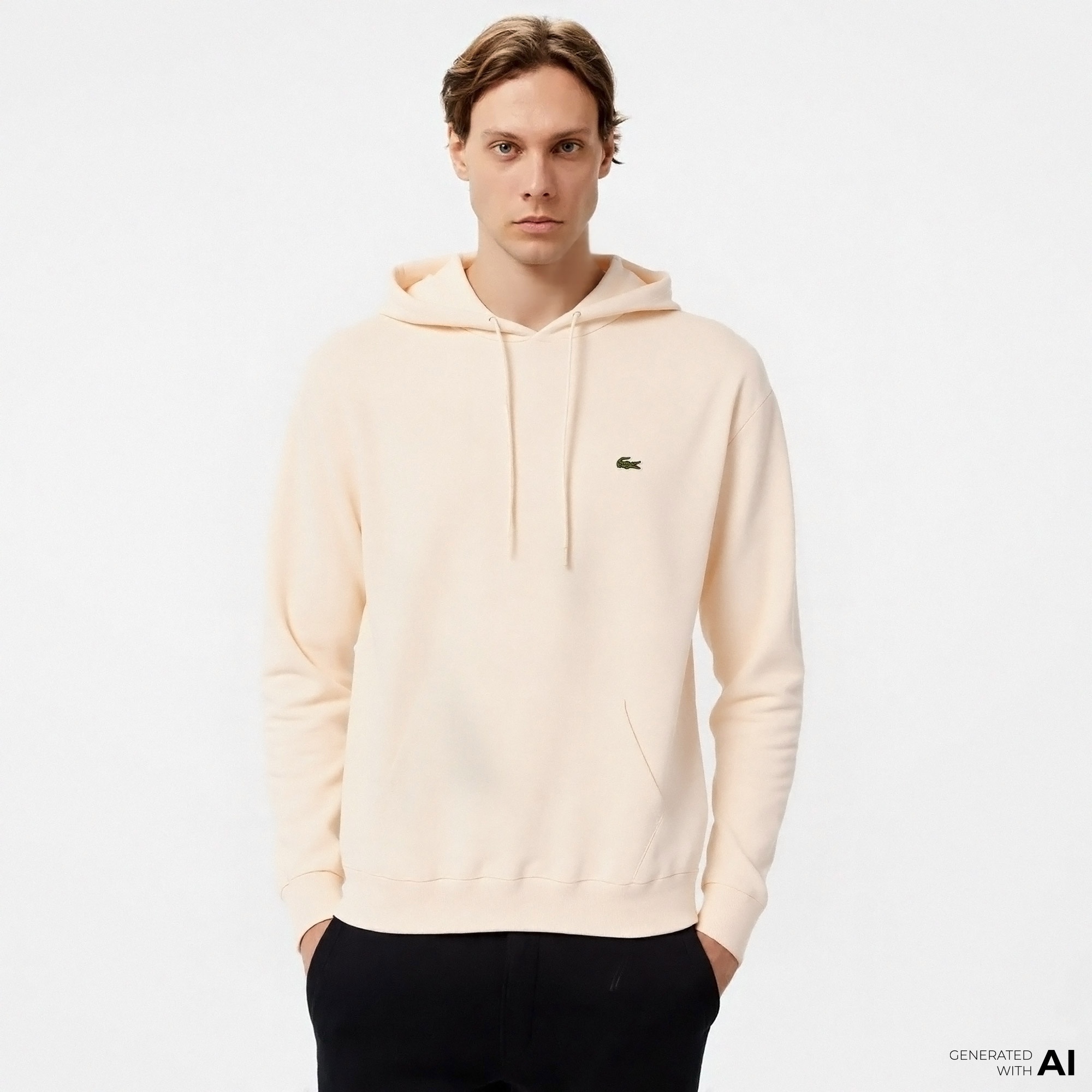 Erkek Classic Fit Kapüşonlu Bej Sweatshirt