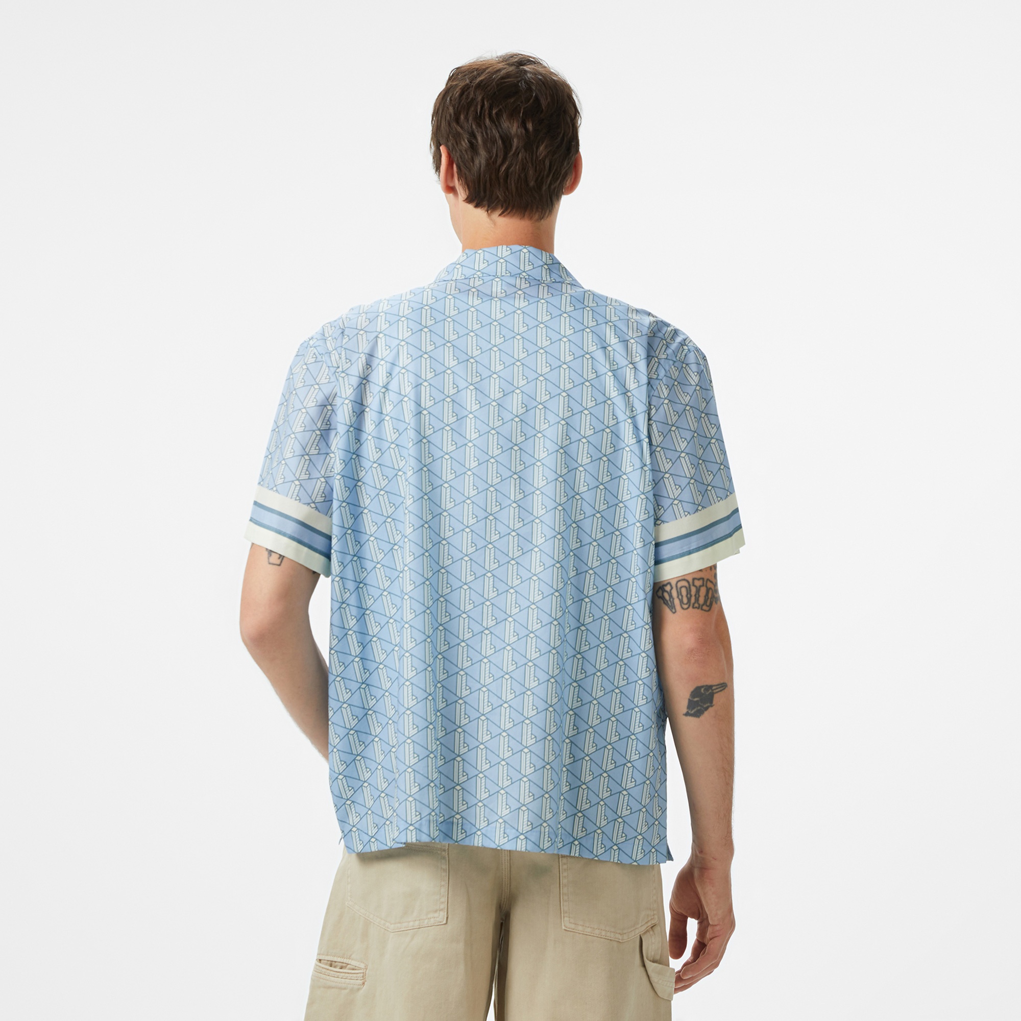 Lacoste Erkek Relaxed Fit Kısa Kollu Monogram Mavi Gömlek