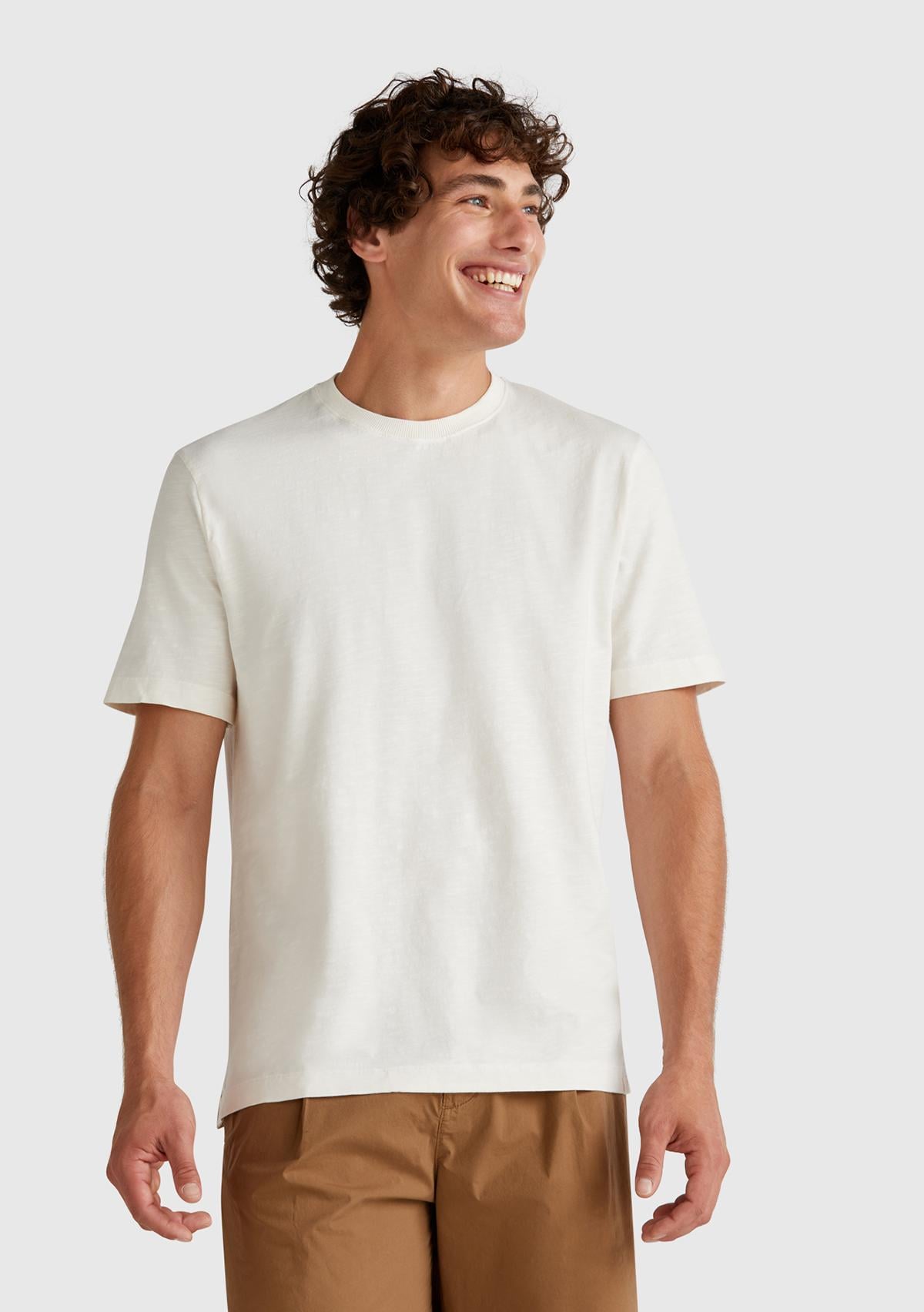  Erkek Taş Rengi %100 Koton Bisiklet Yaka Slub T-Shirt