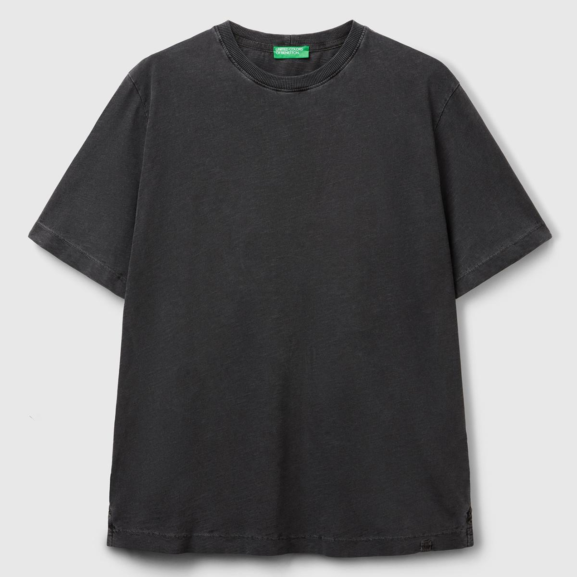 Erkek Siyah %100 Koton Bisiklet Yaka Slub T-Shirt