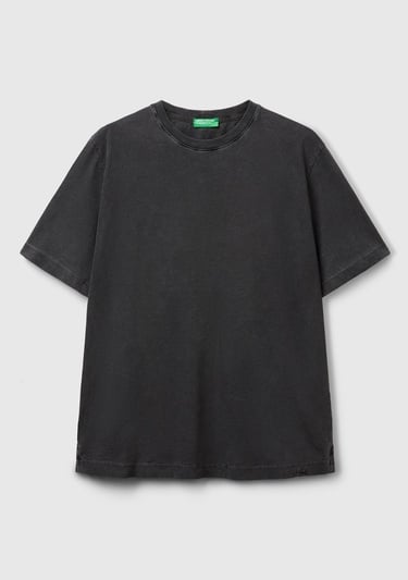  Erkek Siyah %100 Koton Bisiklet Yaka Slub T-Shirt