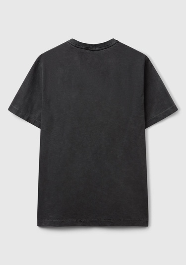  Erkek Siyah %100 Koton Bisiklet Yaka Slub T-Shirt