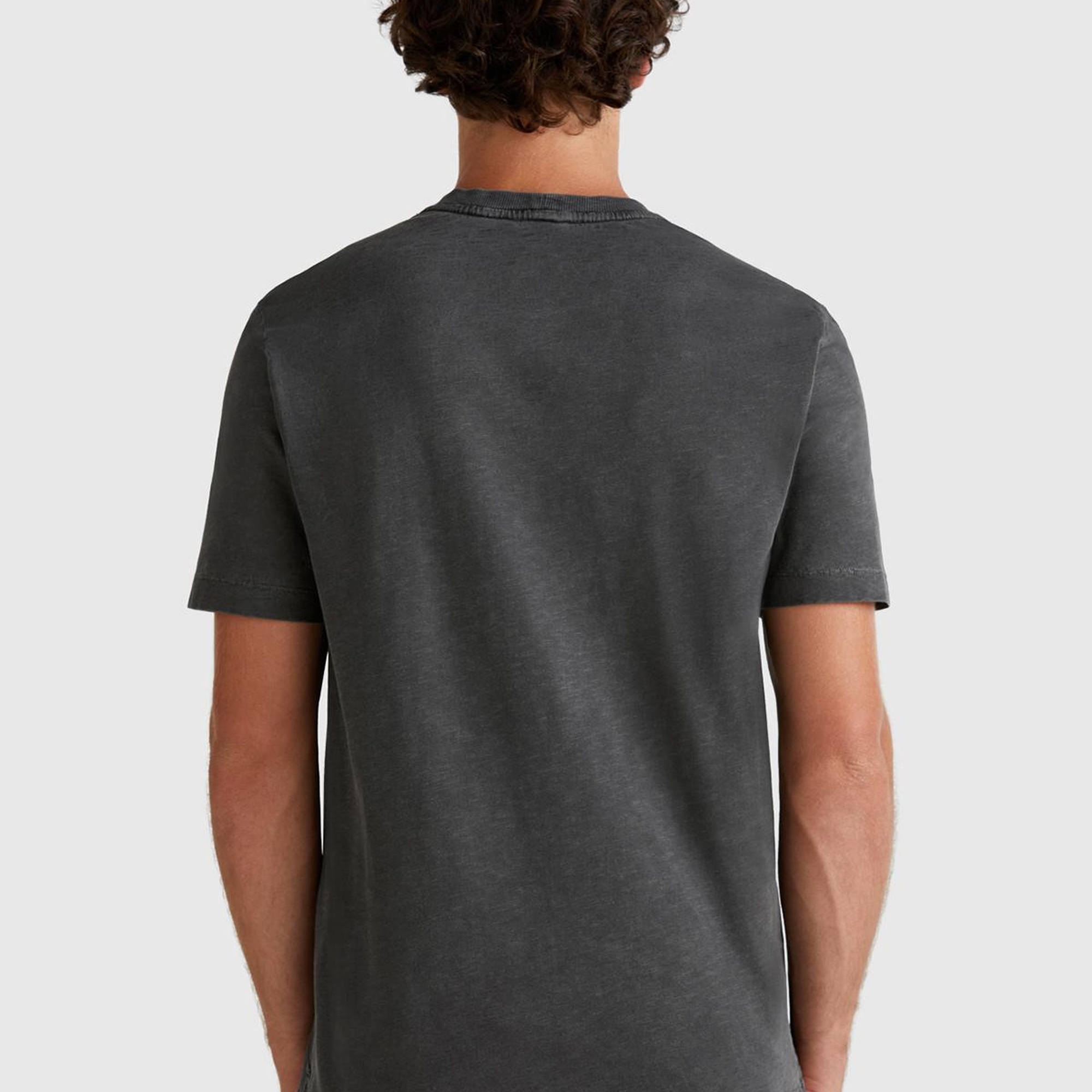 Erkek Siyah %100 Koton Bisiklet Yaka Slub T-Shirt