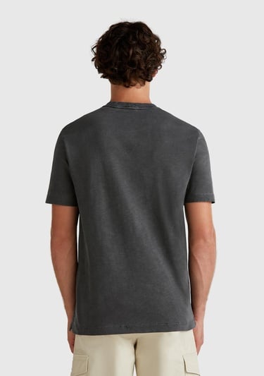  Erkek Siyah %100 Koton Bisiklet Yaka Slub T-Shirt