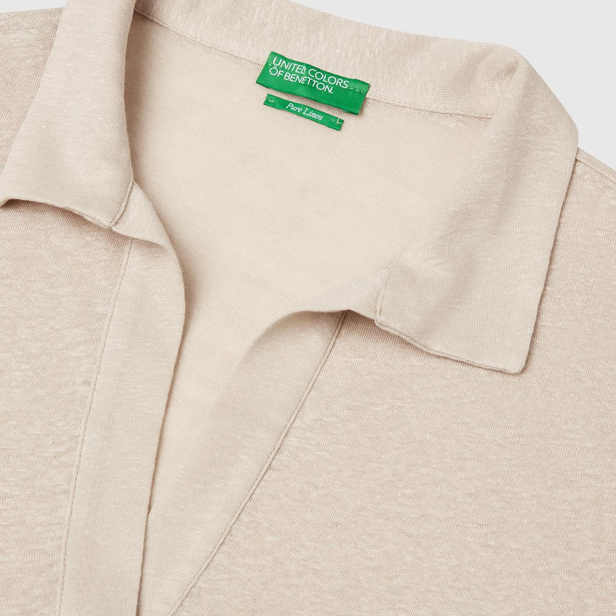 Kadın Taş Rengi %100 Keten Polo Yaka T-Shirt