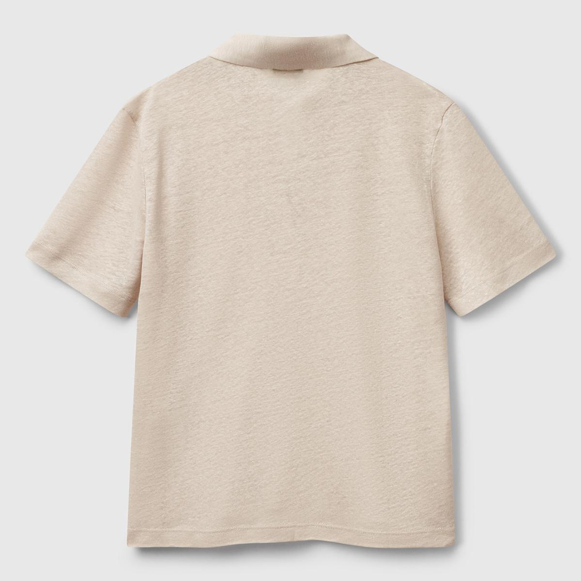 Kadın Taş Rengi %100 Keten Polo Yaka T-Shirt