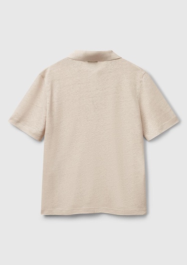  Kadın Taş Rengi %100 Keten Polo Yaka T-Shirt