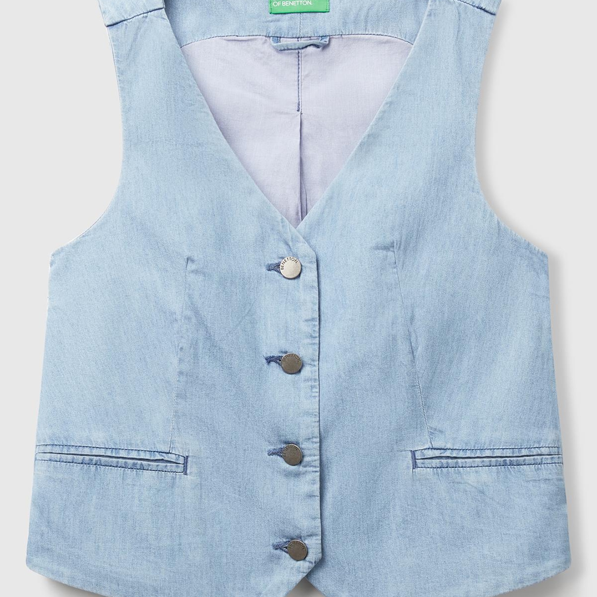 Kadın Açık Mavi %100 Koton Şamre Denim Yelek