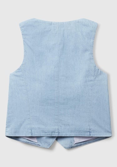  Kadın Açık Mavi %100 Koton Şamre Denim Yelek