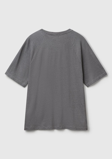  Erkek Antrasit Pamuk ve Keten Karışımlı Reglan Kol Relax Fit T-Shirt