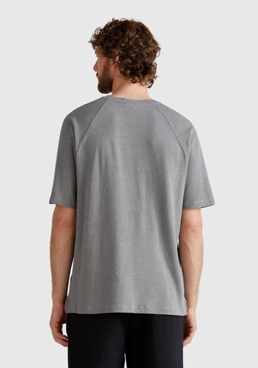  Erkek Antrasit Pamuk ve Keten Karışımlı Reglan Kol Relax Fit T-Shirt