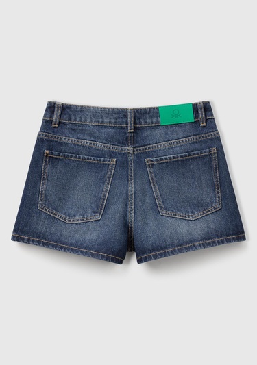 Kadın Koyu Mavi %100 Koton 5 Cepli Denim Şort