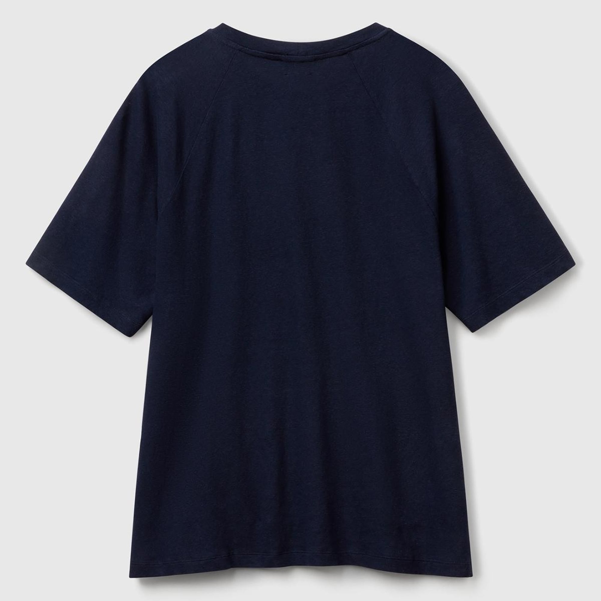 Erkek Lacivert Pamuk ve Keten Karışımlı Reglan Kol Relax Fit T-Shirt