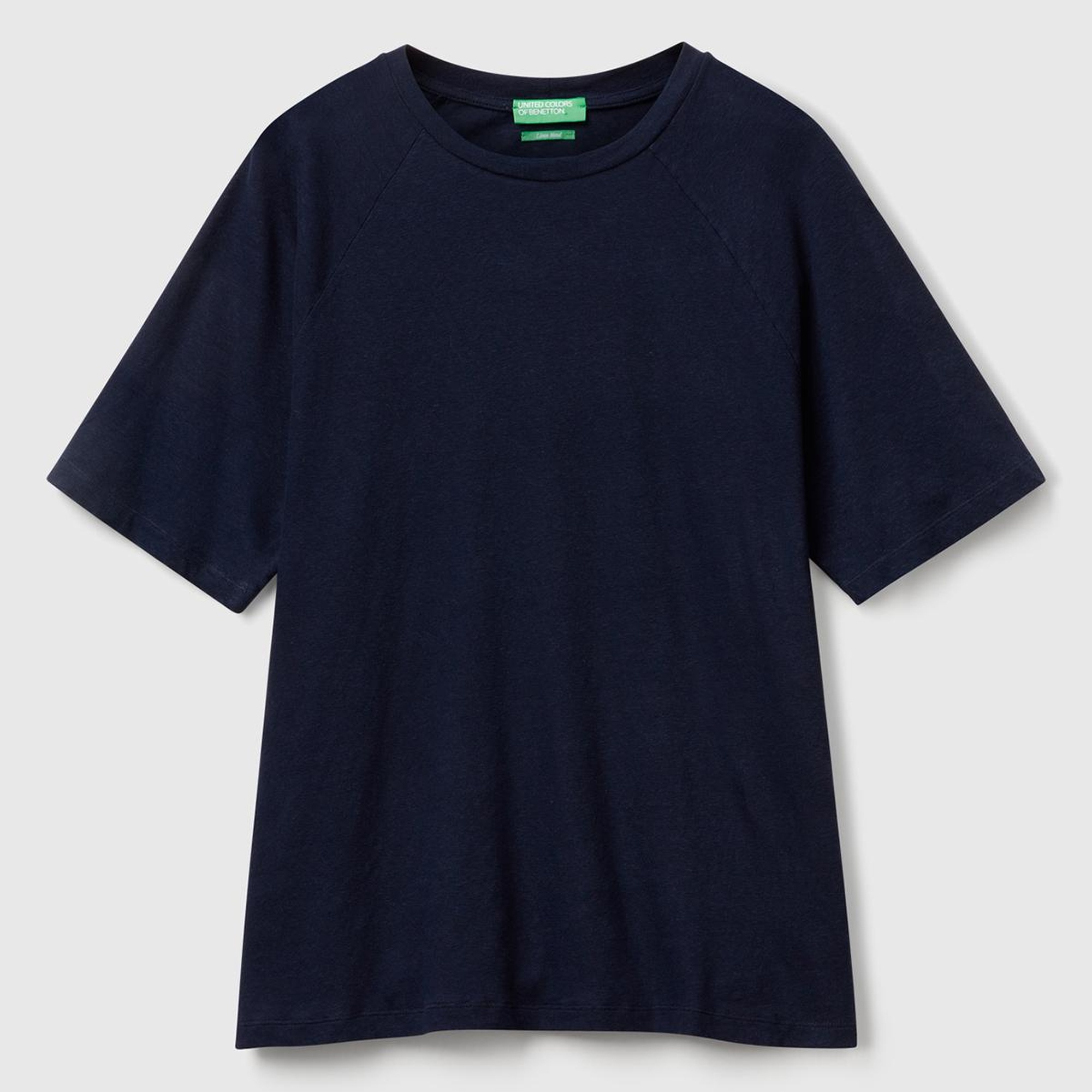 Erkek Lacivert Pamuk ve Keten Karışımlı Reglan Kol Relax Fit T-Shirt