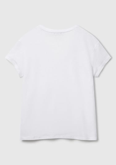  Kadın Beyaz %100 Keten Düşük Omuzlu Relax Fit V Yaka T-Shirt