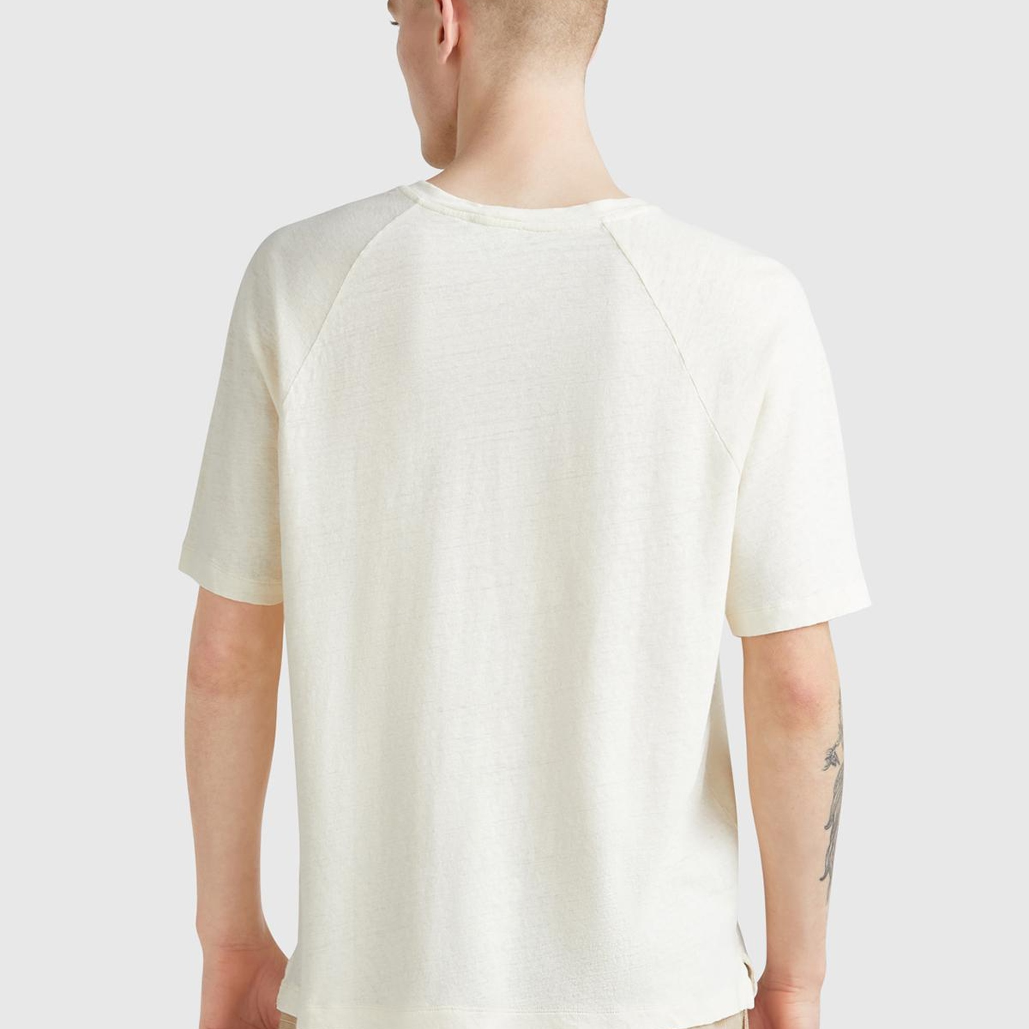 Erkek Taş Rengi Pamuk ve Keten Karışımlı Reglan Kol Relax Fit T-Shirt