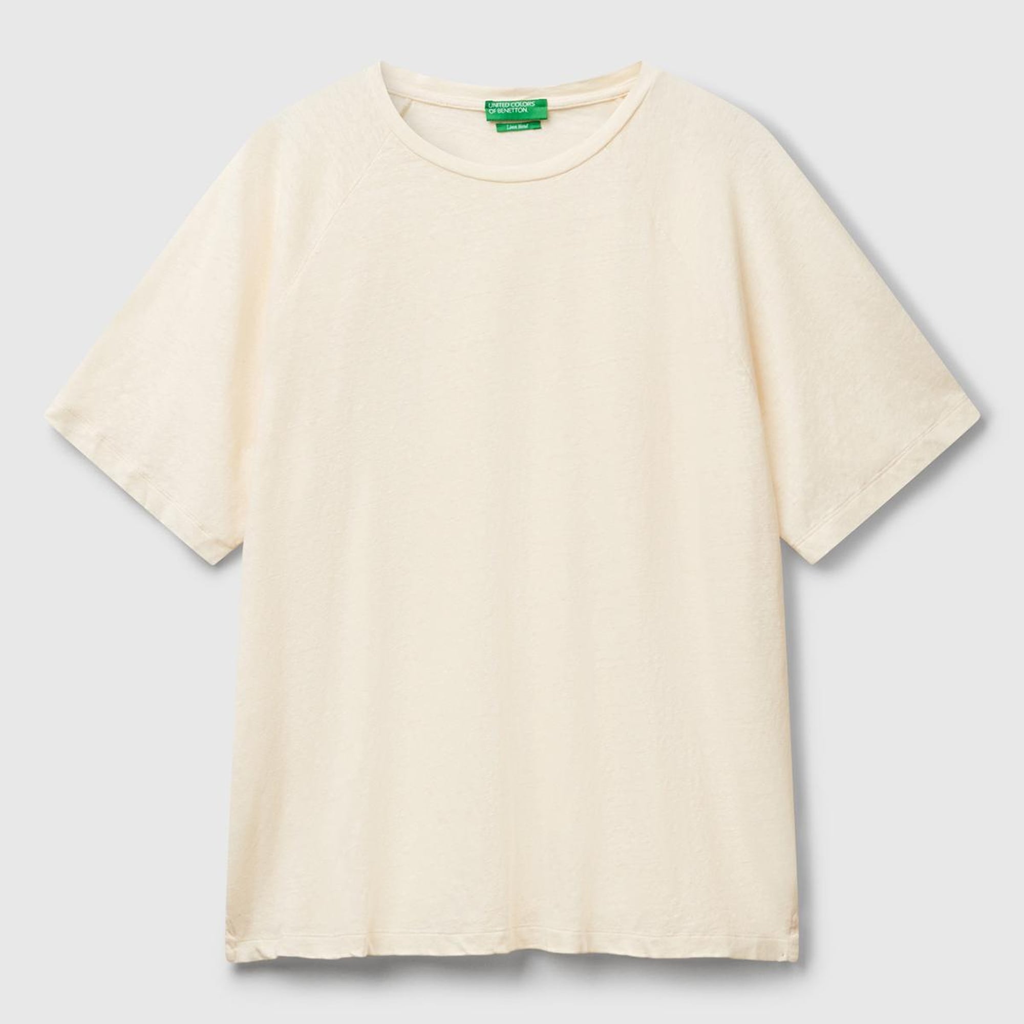 Erkek Taş Rengi Pamuk ve Keten Karışımlı Reglan Kol Relax Fit T-Shirt