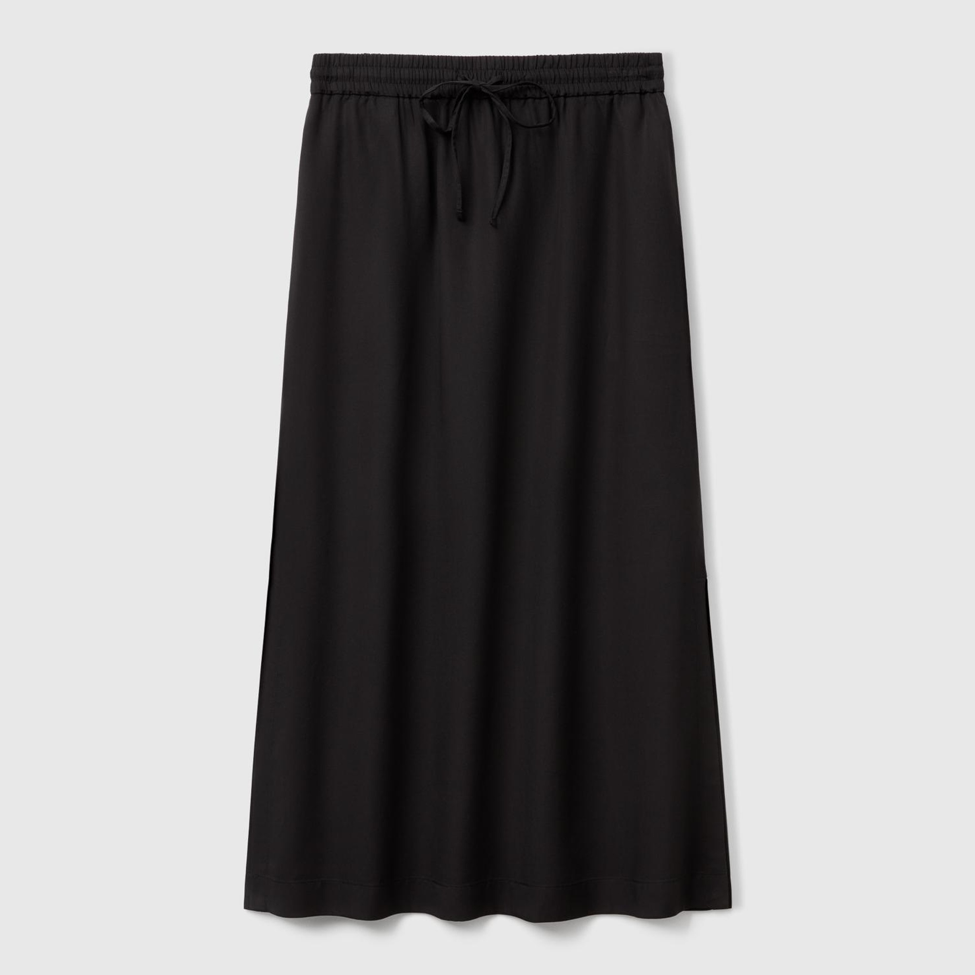 Kadın Siyah %100 Liyosel Beli Lastikli Cepli Uzun Etek