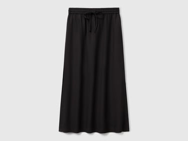  Kadın Siyah %100 Liyosel Beli Lastikli Cepli Uzun Etek