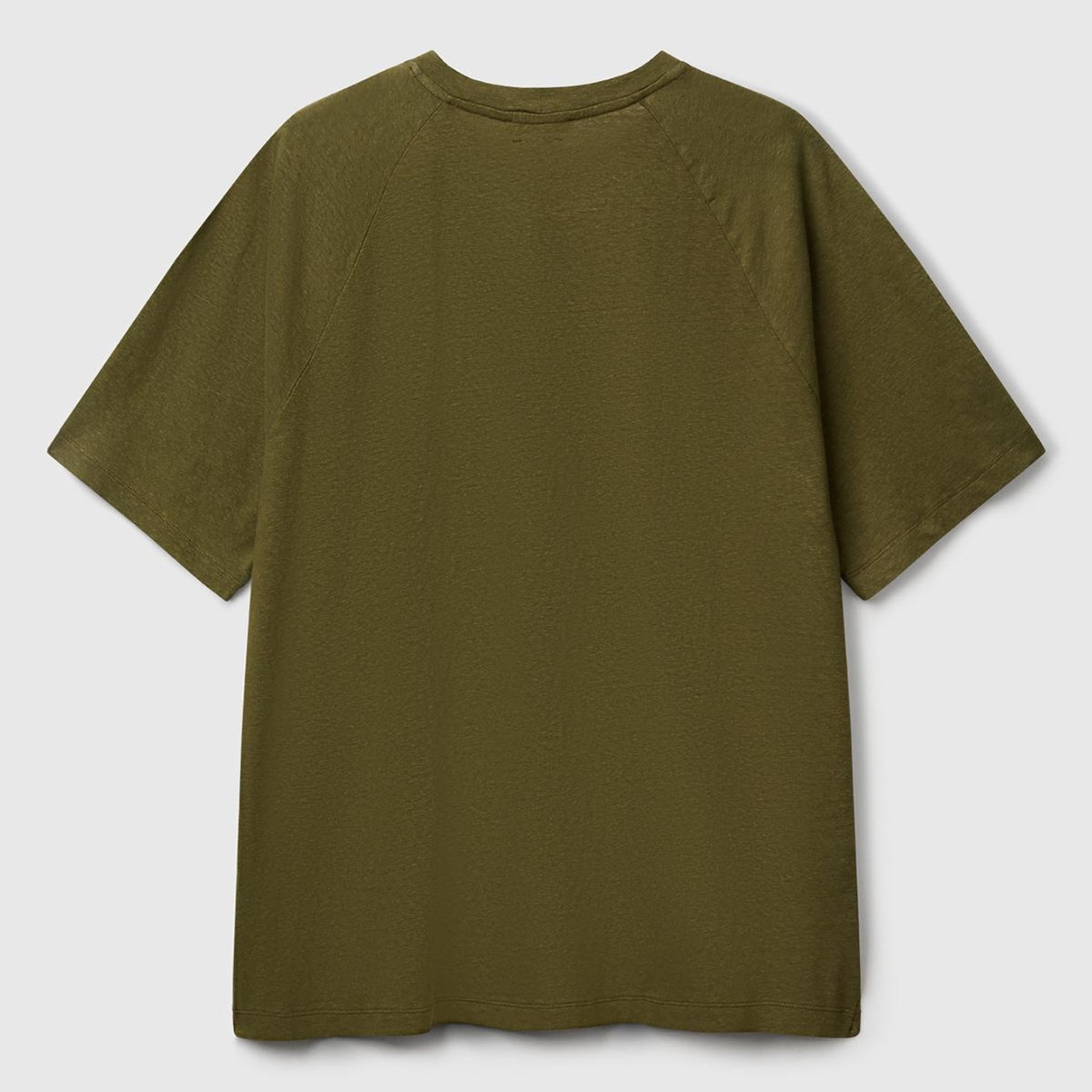 Erkek Haki Pamuk ve Keten Karışımlı Reglan Kol Relax Fit T-Shirt