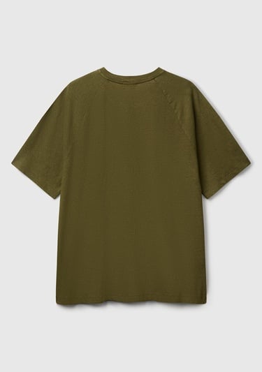  Erkek Haki Pamuk ve Keten Karışımlı Reglan Kol Relax Fit T-Shirt