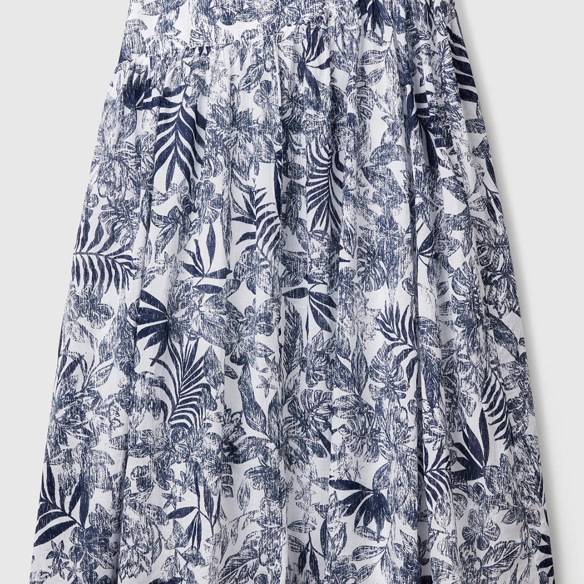 Kadın Mavi Mix %100 Koton Desenli Midi Boy Müslin Etek