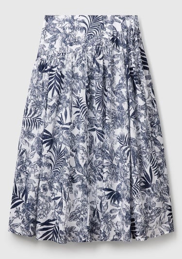  Kadın Mavi Mix %100 Koton Desenli Midi Boy Müslin Etek