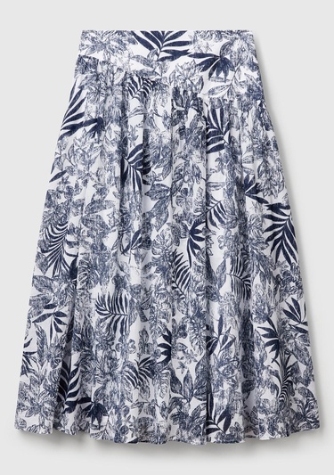  Kadın Mavi Mix %100 Koton Desenli Midi Boy Müslin Etek