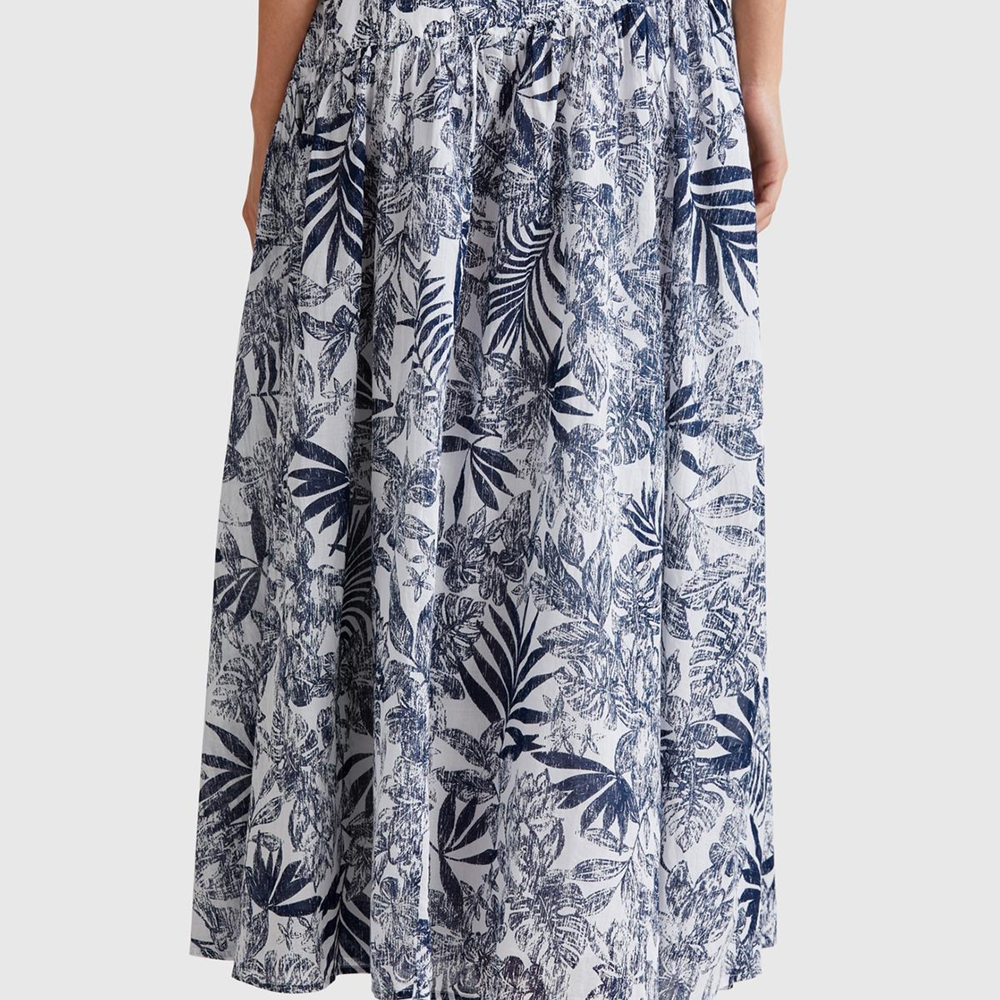 Kadın Mavi Mix %100 Koton Desenli Midi Boy Müslin Etek