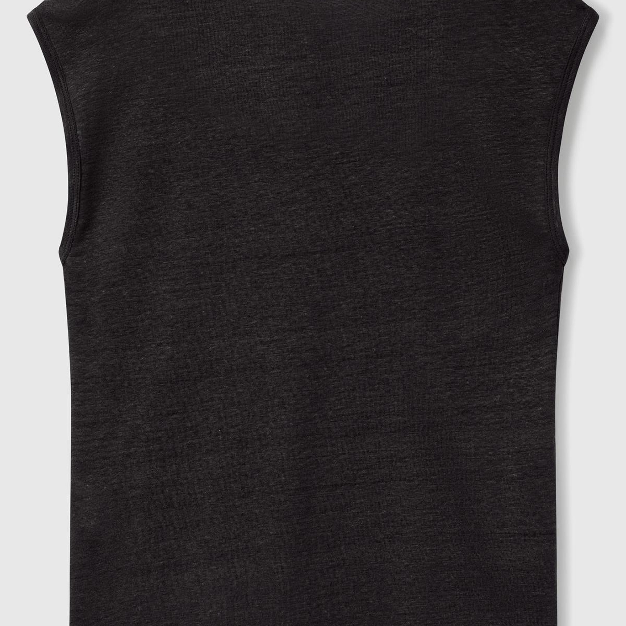 Kadın Siyah %100 Keten Yanları Yırtmaçlı Relax Fit Yuvarlak Yaka T-Shirt