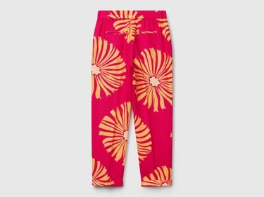  Kadın Fuşya %100 Keten Desenli Beli Lastikli Pantolon