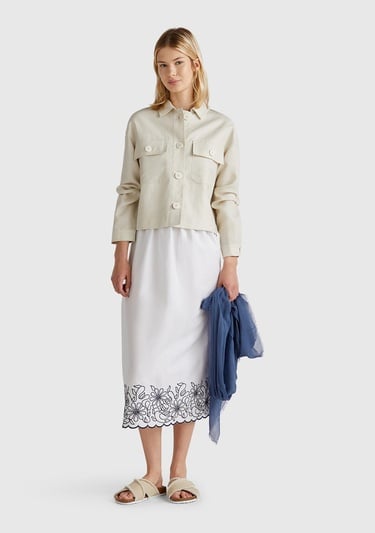  Kadın Beyaz %100 Koton Askılı Etek Ucu İşlemeli Midi Boy Elbise