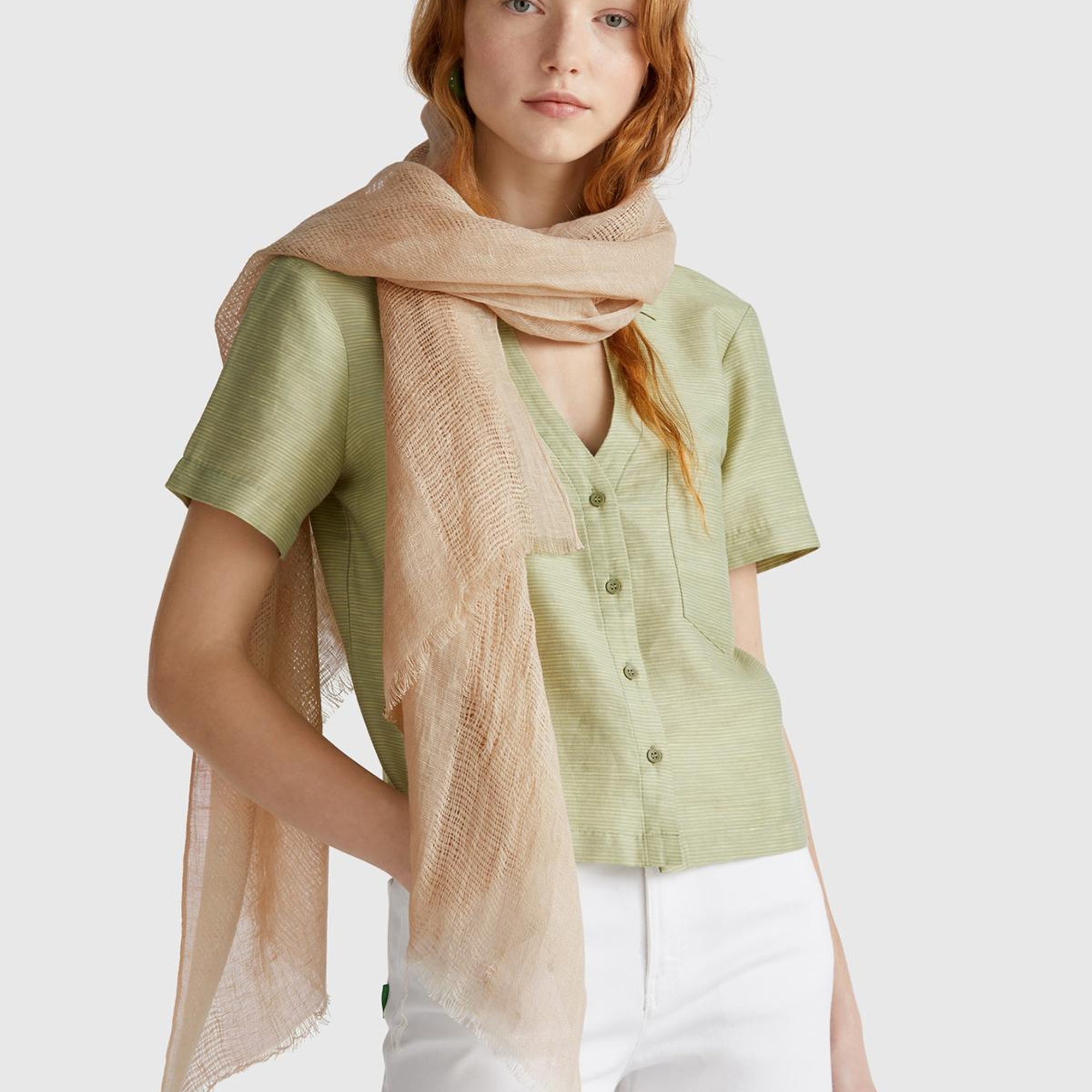 Kadın Taş Rengi %100 Keten Şal