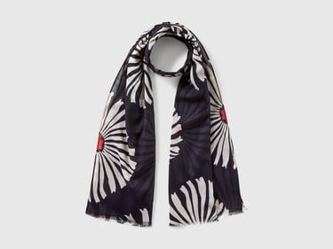  Kadın Lacivert Keten Karışımlı Desenli Şal