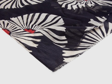  Kadın Lacivert Keten Karışımlı Desenli Şal