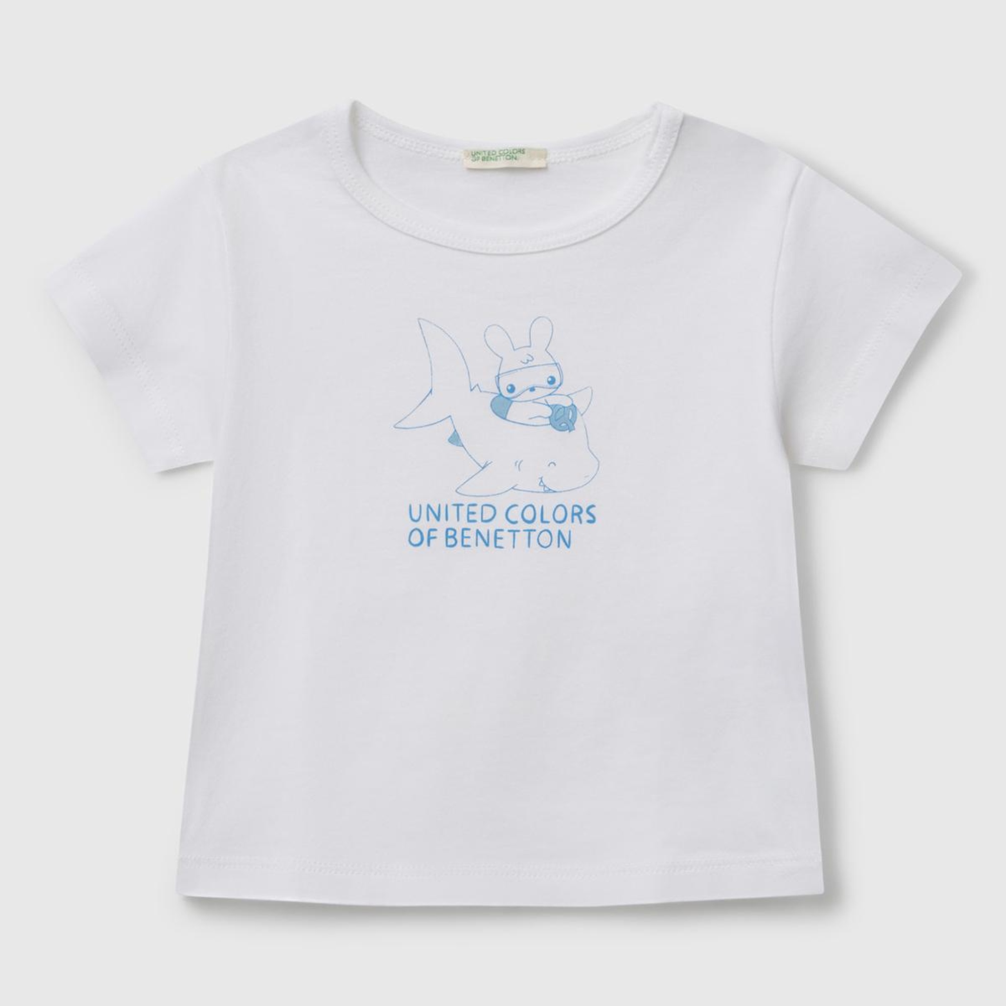 Bebek Beyaz Önü Baskılı Omzu Çıtçıt Düğmeli T-Shirt