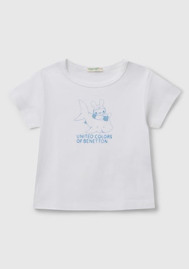  Bebek Beyaz Önü Baskılı Omzu Çıtçıt Düğmeli T-Shirt