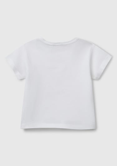  Bebek Beyaz Önü Baskılı Omzu Çıtçıt Düğmeli T-Shirt