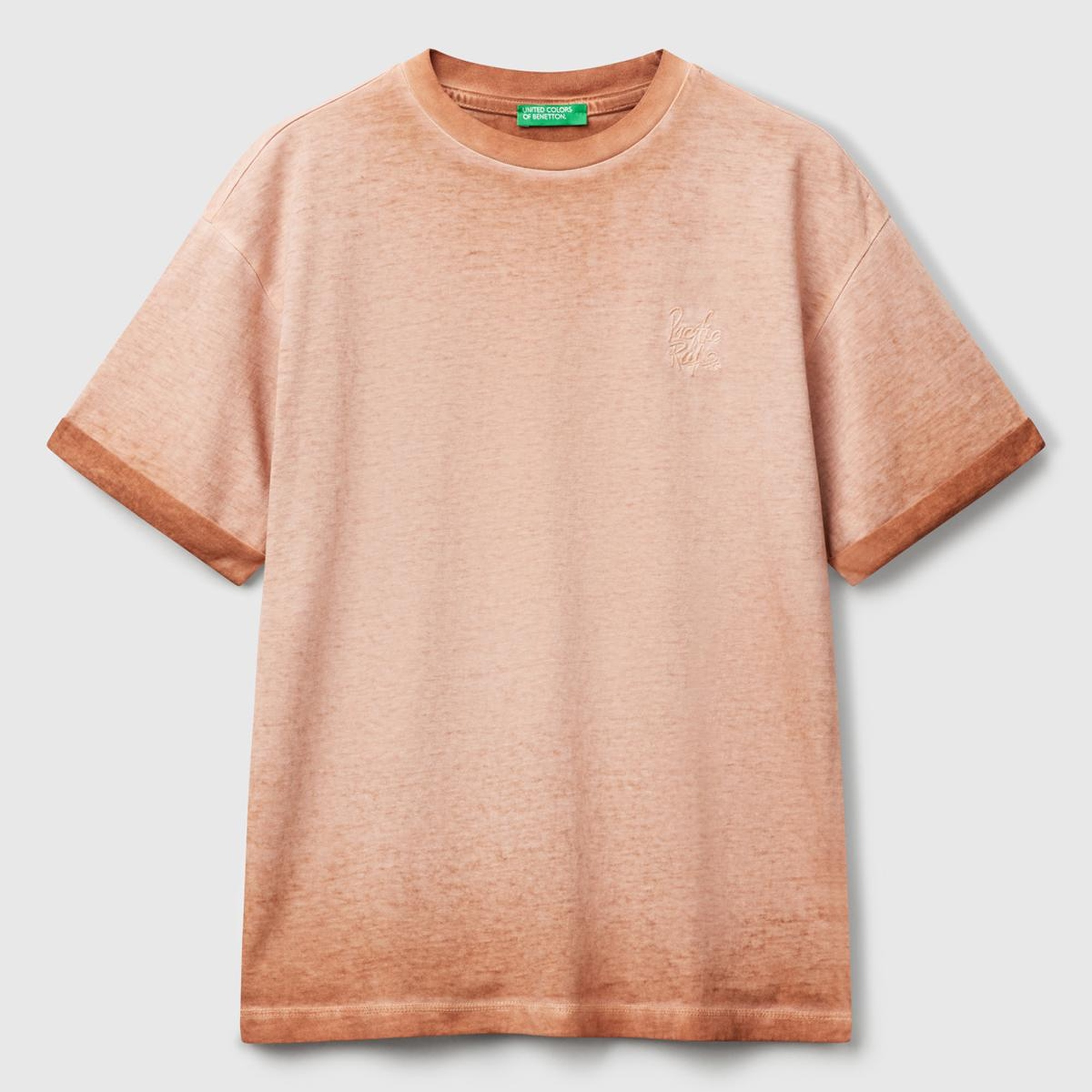 Erkek Çocuk Tarçın Soluk Efektli Logo İşlemeli Oversize T-Shirt