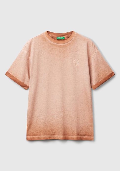  Erkek Çocuk Tarçın Soluk Efektli Logo İşlemeli Oversize T-Shirt