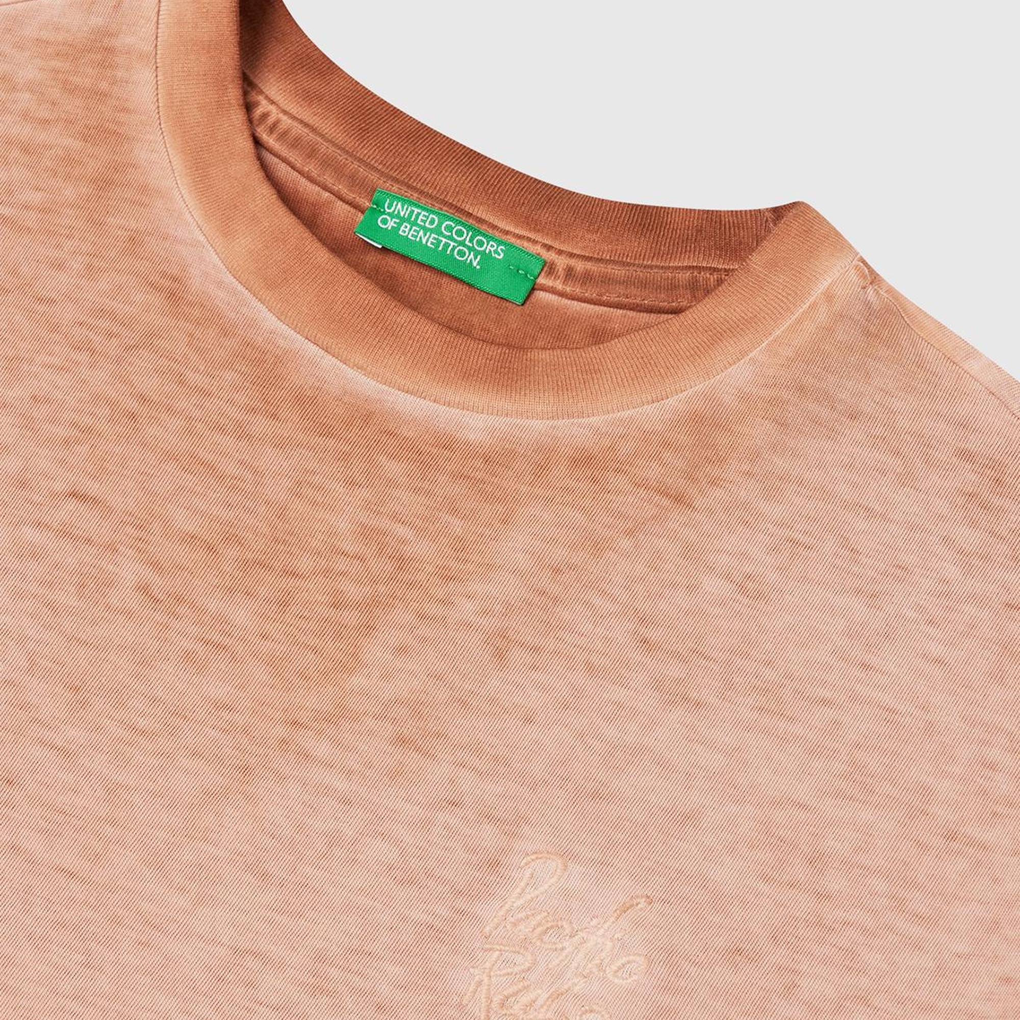 Erkek Çocuk Tarçın Soluk Efektli Logo İşlemeli Oversize T-Shirt