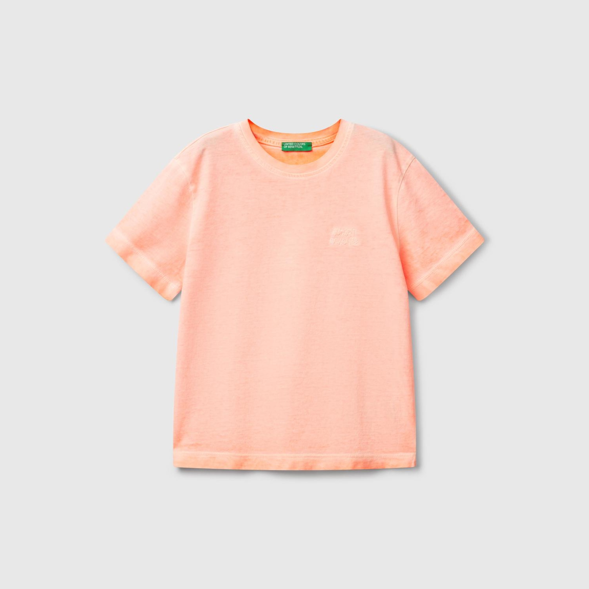 Erkek Çocuk Turuncu Soluk Efektli Logo İşlemeli Oversize T-Shirt