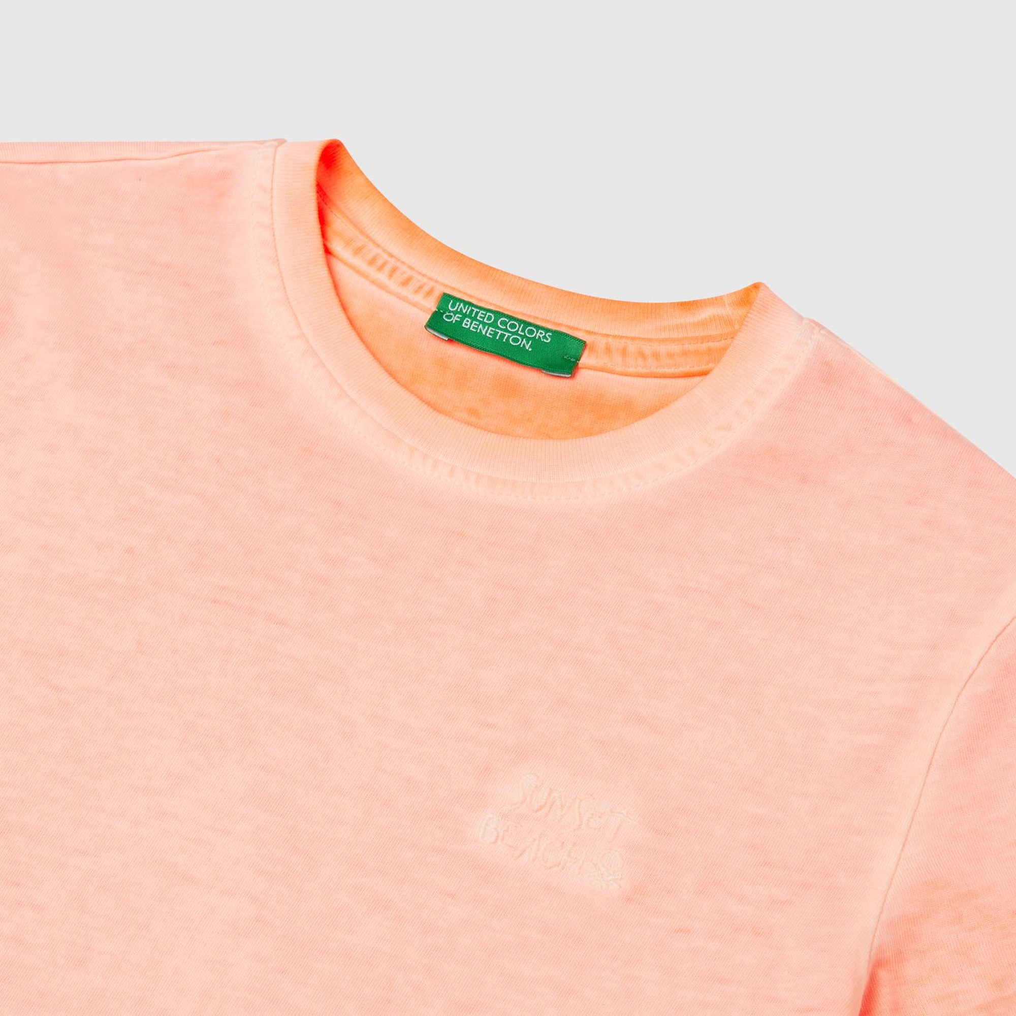 Erkek Çocuk Turuncu Soluk Efektli Logo İşlemeli Oversize T-Shirt