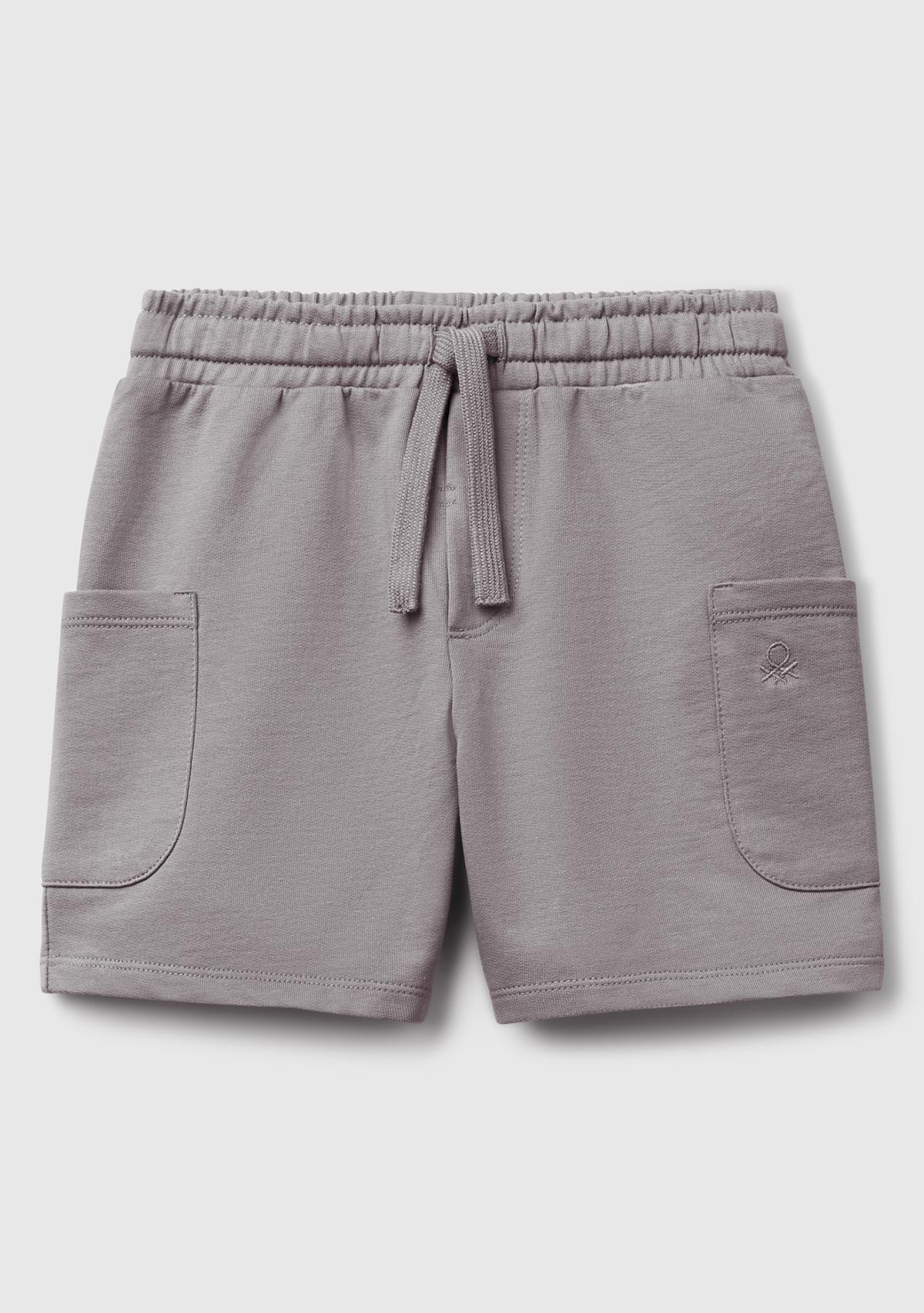  Erkek Çocuk Antrasit Beli Lastikli Kargo Cepli Şort
