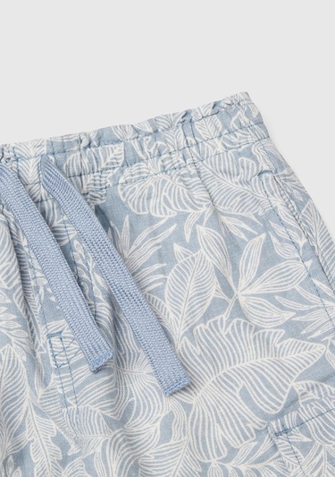  Erkek Çocuk Mavi Keten Karışımlı Tamamı Desenli Büzgü İpli Yanları Cepli Şort