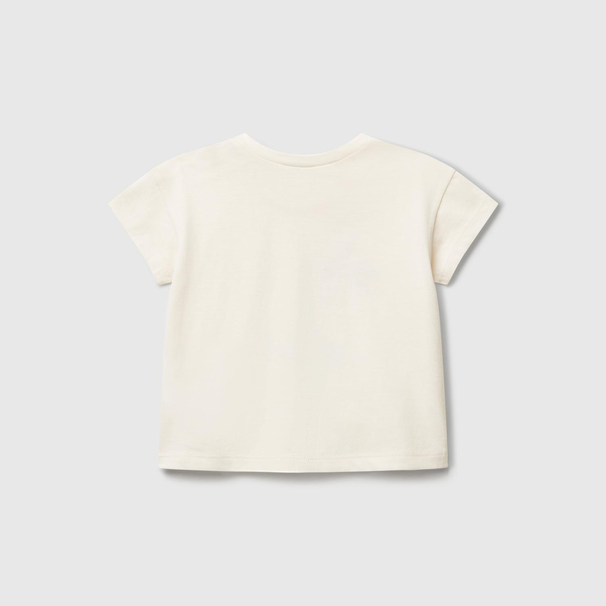 Bebek Ekru Aplikeli ve Baskılı Bisiklet Yaka T-Shirt