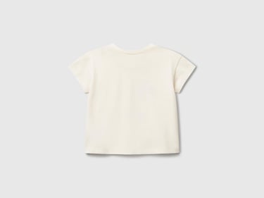  Bebek Ekru Aplikeli ve Baskılı Bisiklet Yaka T-Shirt