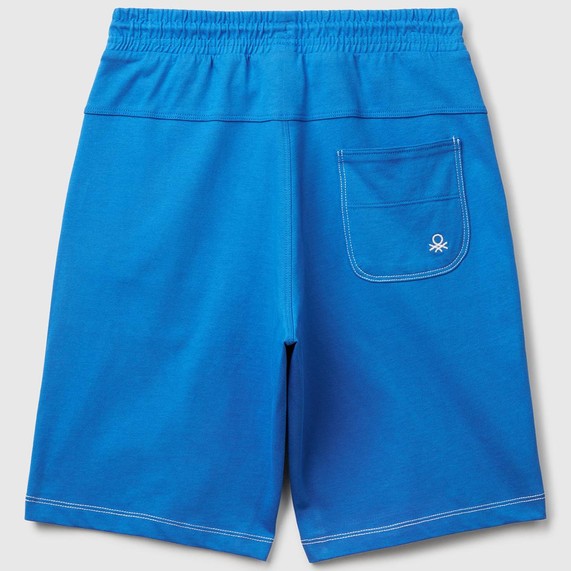 Erkek Çocuk Saks Mavi Dikiş Detaylı Arka Cebi Logo İşlemeli Beli İpli Şort