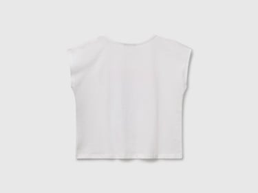  Kız Çocuk Beyaz Baskılı Payet İşleme Detaylı T-Shirt